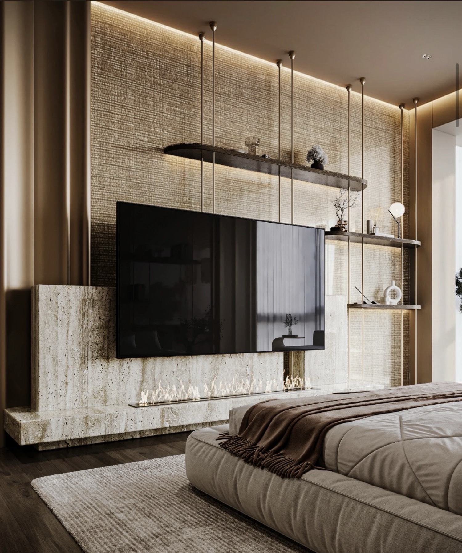Villa I Onyx — La suite, le soir — Choulex, Genève, Suisse