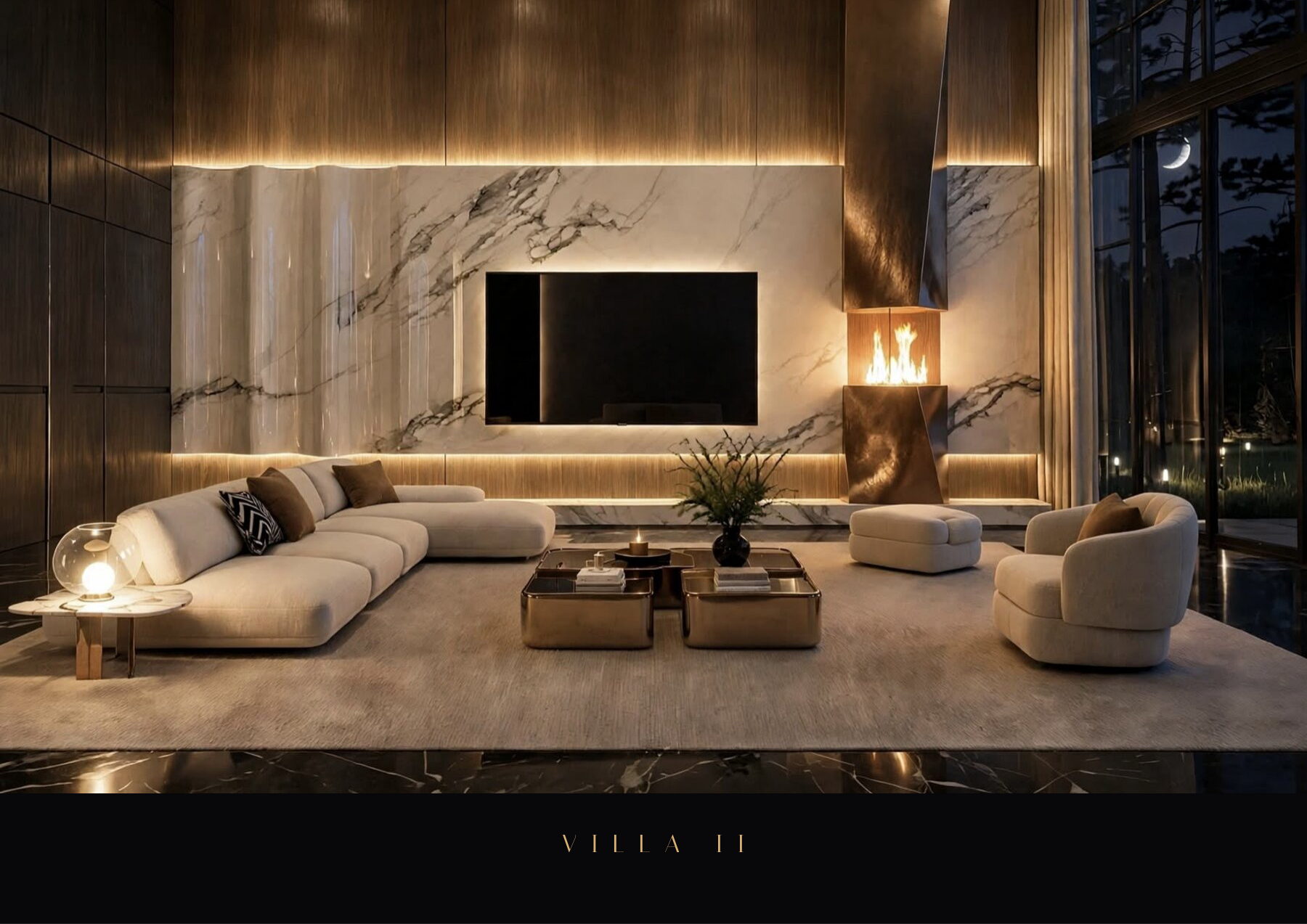 Villa II Albâtre — Salon — marbre sculpté et bronze — Choulex, Genève, Suisse
